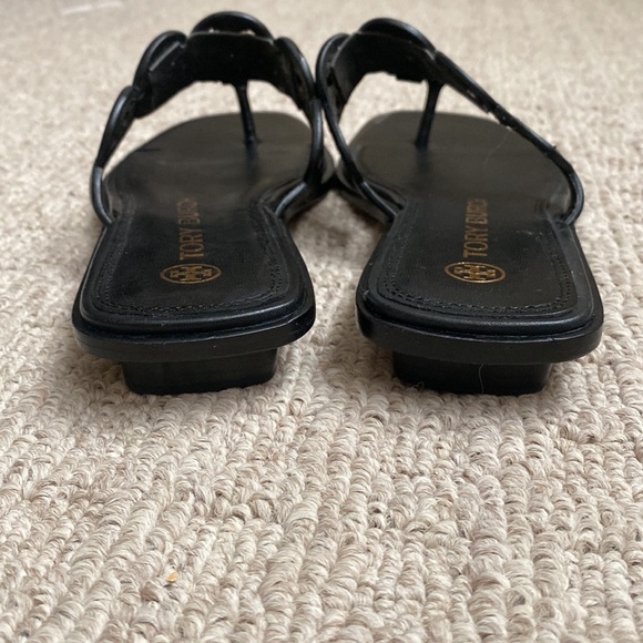 Tory Burch Tiny Miller Sandal Flat Logo Calf Leather Thong, Perfect Black sz 9 - Picture 9 of 12